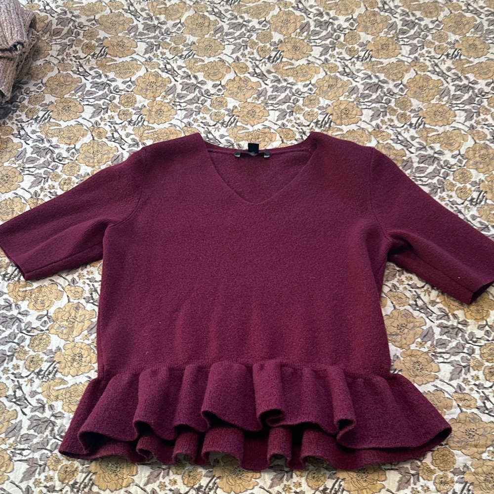 Ann Taylor Deep Burgundy Ruffle Blouse
